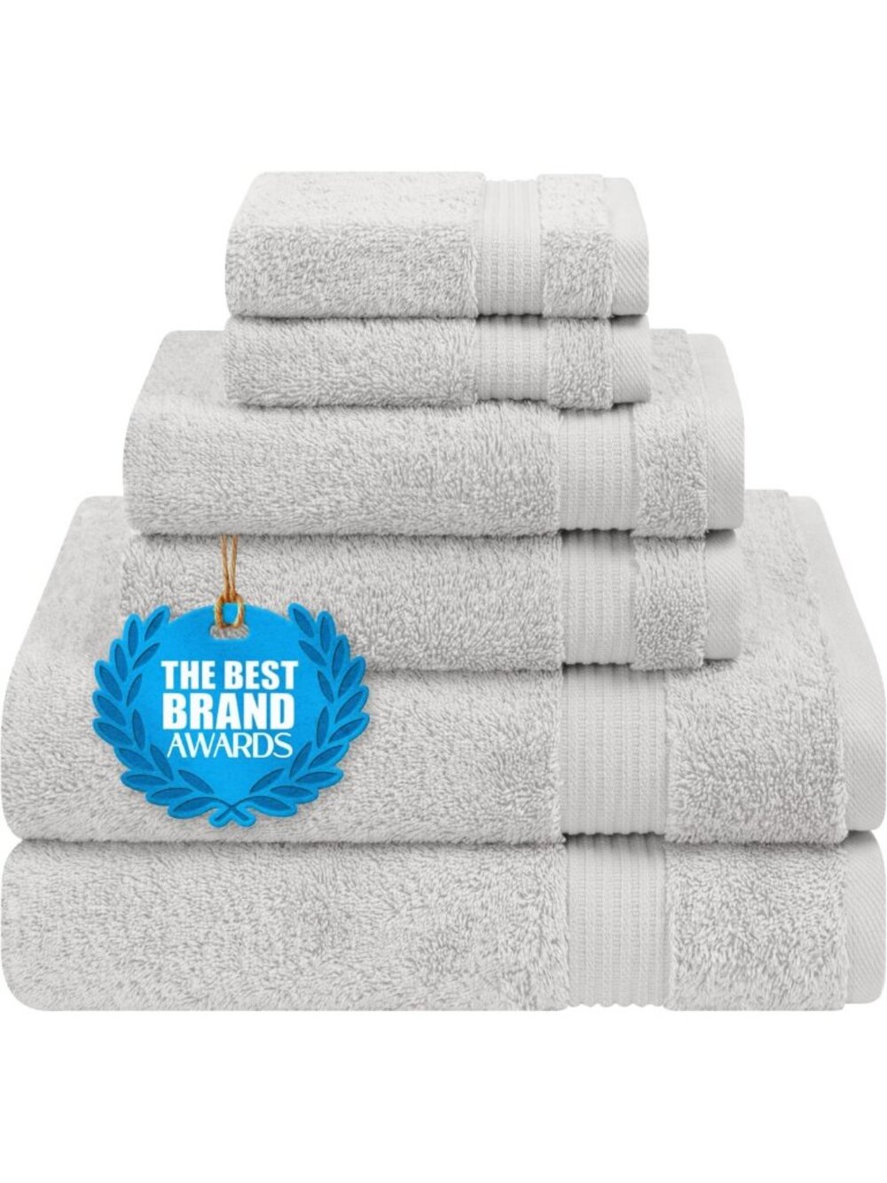 Luxurious Cotton Towel Set of 6 - 2 Bath, 2 Hand, 2 Washcloths - Platinum Grey